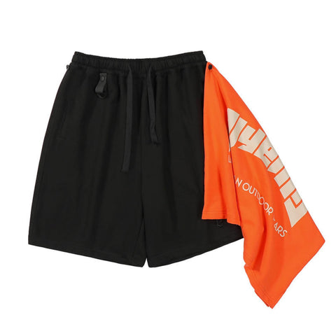 Fake Two Contrasting Color Patchwork Shorts