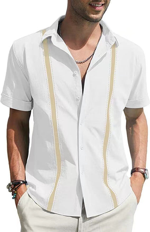 Men's Lapel Color Matching Short Sleeve Shirt