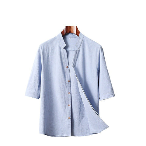 Men's New Crepe Half-sleeved Stand-up Collar Shirt