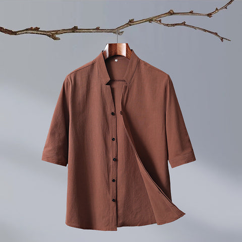 Men's New Crepe Half-sleeved Stand-up Collar Shirt